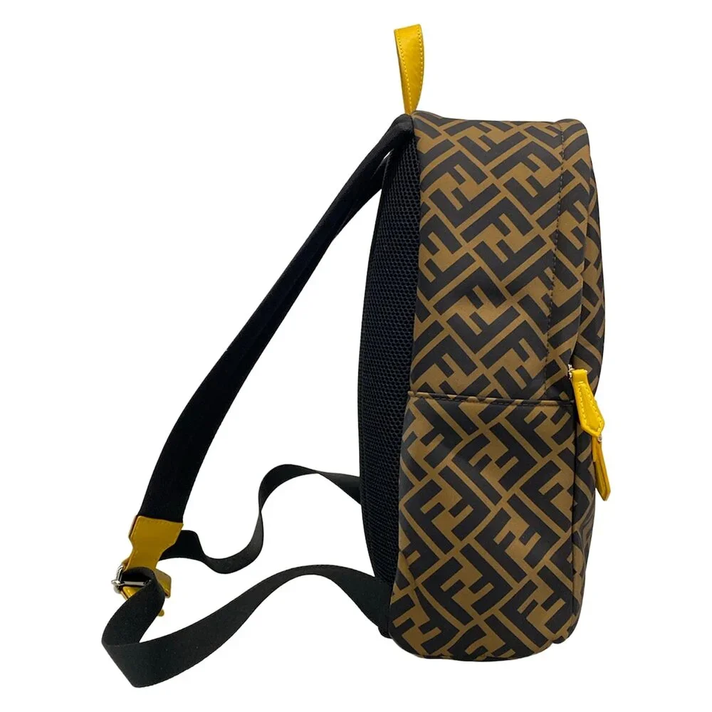 Fendi Zucca Backpack 8BZ040 Brown Black Yellow Nylon Leather